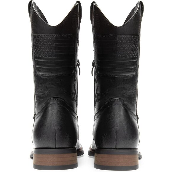 Bruno Marc Men Black Round Toe Slip on Chunky Heel Waterproof Mid Calf Boots - Picture 7 of 7